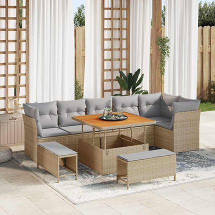 Trädgårdsoffset 9 pcs Beige konstrotting