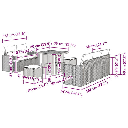 Trädgårdsoffset med kudde 8 pcs Svart konstrotting