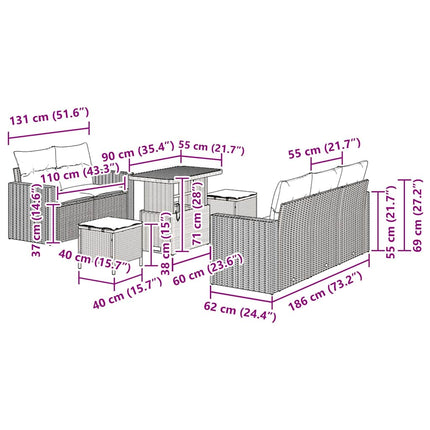 Trädgårdsoffset med kudde 8 pcs Beige konstrotting