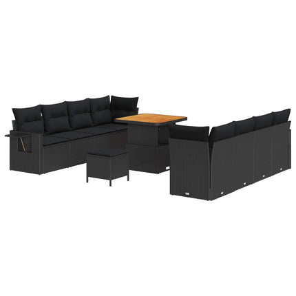 Trädgårdsoffset med lagring 11 pcs Svart Poly rattan