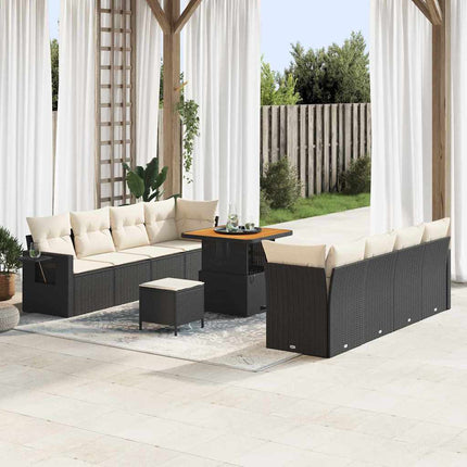 Trädgårdsoffset med lagring 11 pcs Svart Poly rattan