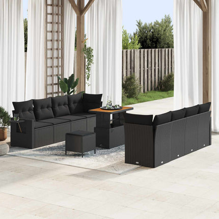 Trädgårdsoffset med kudde 11 pcs Svart Poly rattan