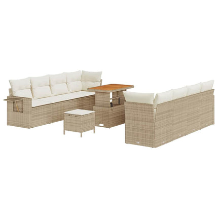 Trädgårdsoffset med kudde 11 pcs Beige Poly rattan