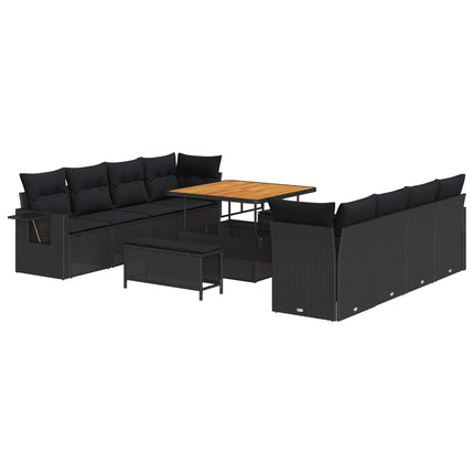Trädgårdsoffset med kudde 11 pcs Svart Poly rattan
