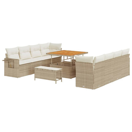 Trädgårdsoffset med lagring 11 pcs Beige Poly rattan
