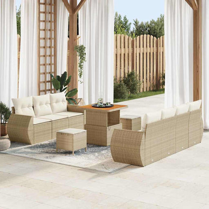 Trädgårdsoffset med kudde med lagring 10 pcs Beige konstrotting