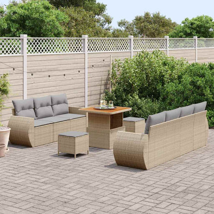 Trädgårdsoffset med kudde med lagring 10 pcs Beige konstrotting