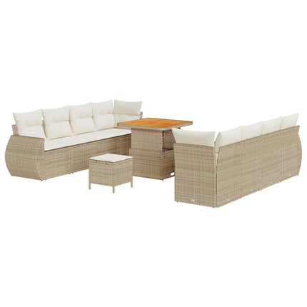 Trädgårdsoffset med kudde med lagring 11 pcs Beige konstrotting