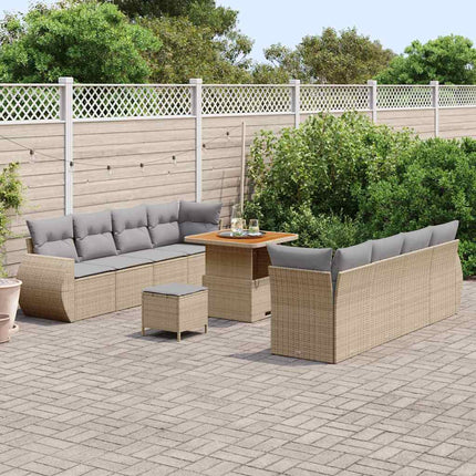 Trädgårdsoffset med kudde med lagring 11 pcs Beige konstrotting
