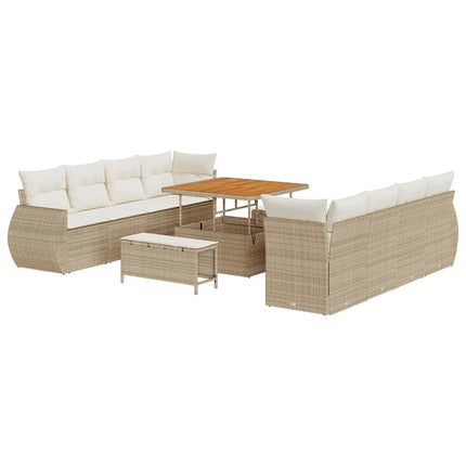Trädgårdsoffset med kudde med lagring 11 pcs Beige konstrotting