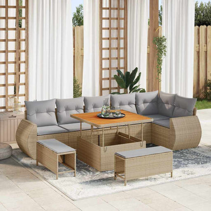 Trädgårdsoffset 9 pcs Beige konstrotting