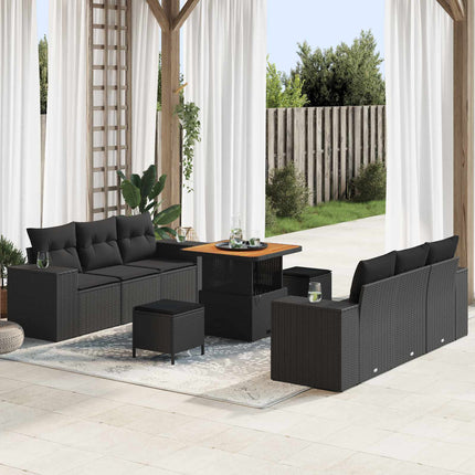 Trädgårdsoffset med kudde 9 pcs Svart Poly rattan
