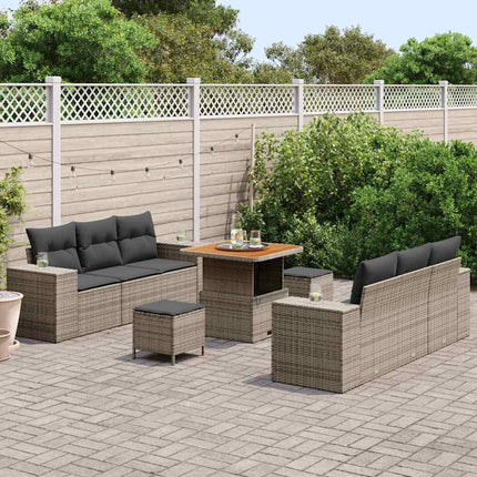 Trädgårdsoffset med lagring 9 pcs Grå Poly rattan