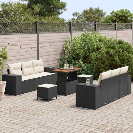 Trädgårdsoffset med lagring 9 pcs Svart Poly rattan