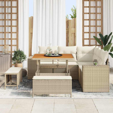 Trädgårdsoffset med kudde 8 pcs Beige konstrotting