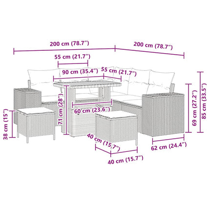 Trädgårdsoffset med kudde 8 pcs Beige konstrotting