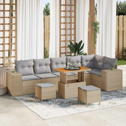 Trädgårdsoffset med kudde 9 pcs Beige konstrotting
