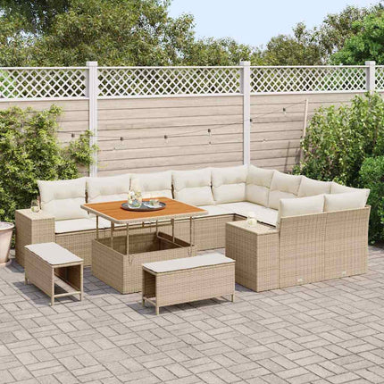 Trädgårdsoffset med kudde 12 pcs Beige konstrotting