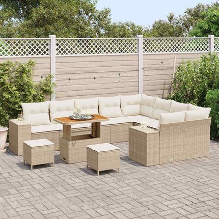 Trädgårdsoffset med kudde 12 pcs Beige konstrotting
