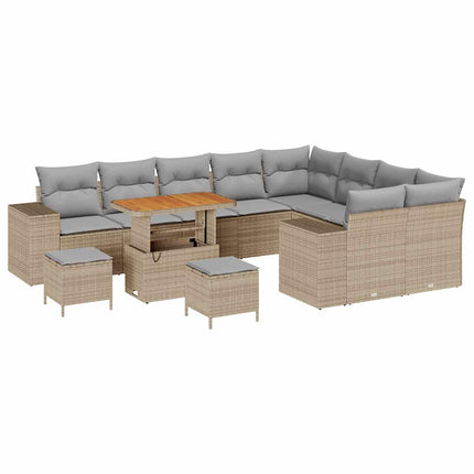 Trädgårdsoffset med kudde 12 pcs Beige konstrotting