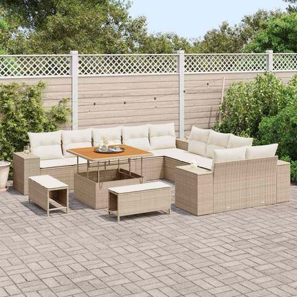 Trädgårdsoffset med kudde 13 pcs Beige konstrotting