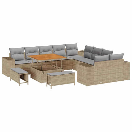 Trädgårdsoffset med kudde 13 pcs Beige konstrotting
