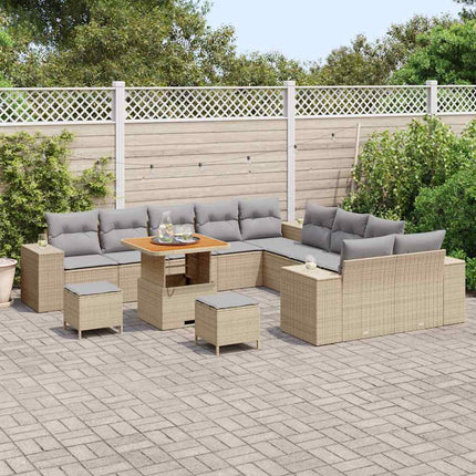 Trädgårdsoffset med kudde 13 pcs Beige konstrotting