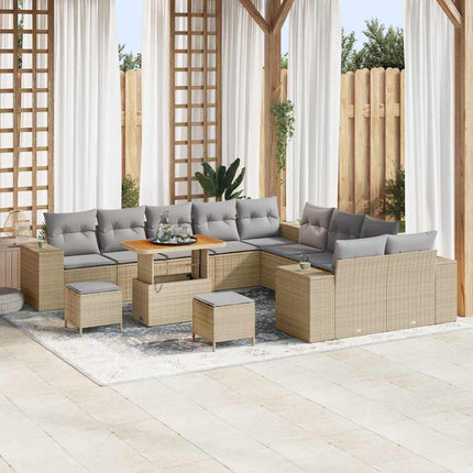 Trädgårdsoffset med kudde 13 pcs Beige konstrotting