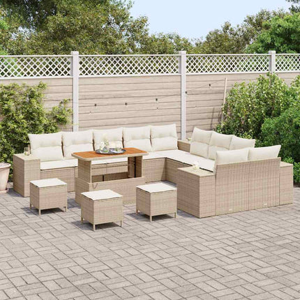 Trädgårdsoffset med kudde 14 pcs Beige konstrotting
