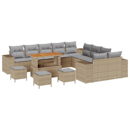 Trädgårdsoffset med kudde 14 pcs Beige konstrotting