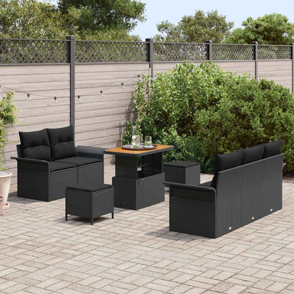 Trädgårdsoffset med kudde 8 pcs Svart konstrotting