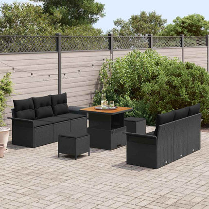 Trädgårdsoffset med kudde 9 pcs Svart konstrotting