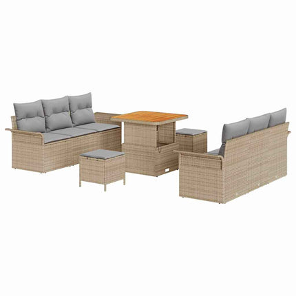 Trädgårdsoffset med kudde 9 pcs Beige konstrotting