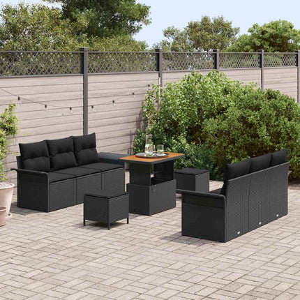 Trädgårdsoffset med kudde 9 pcs Svart konstrotting