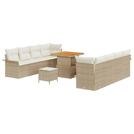 Trädgårdsoffset med kudde 11 pcs Beige konstrotting