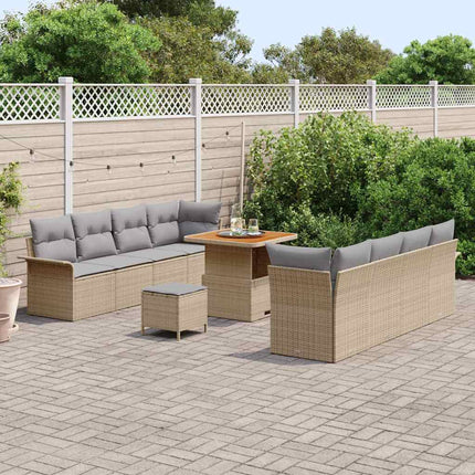 Trädgårdsoffset med kudde 11 pcs Beige konstrotting