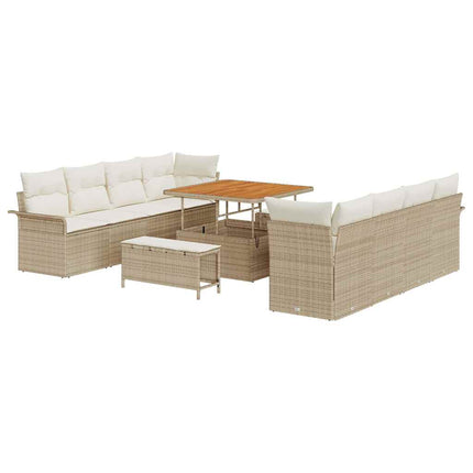 Trädgårdsoffset med kudde 11 pcs Beige konstrotting