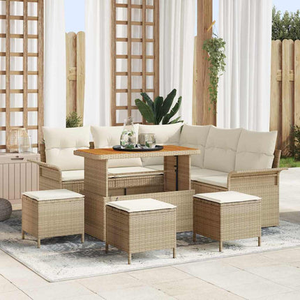 Trädgårdsoffset med kudde 9 pcs Beige konstrotting