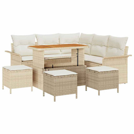 Trädgårdsoffset med kudde 9 pcs Beige konstrotting