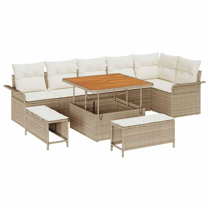 Trädgårdsoffset med kudde 9 pcs Beige konstrotting