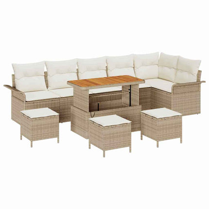 Trädgårdsoffset med kudde 10 pcs Beige konstrotting