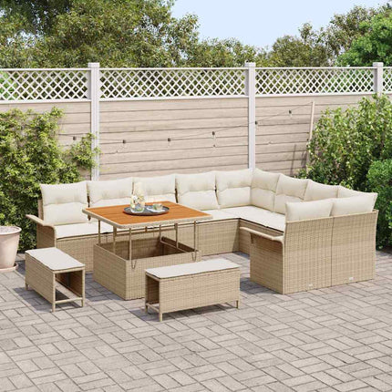Trädgårdsoffset med kudde 12 pcs Beige konstrotting