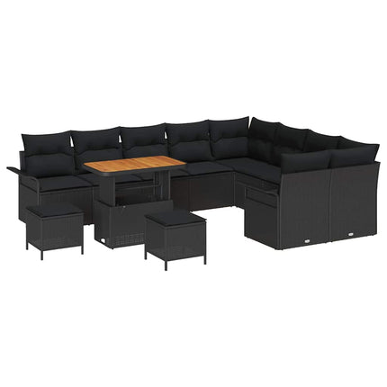 Trädgårdsoffset med kudde 12 pcs Svart konstrotting
