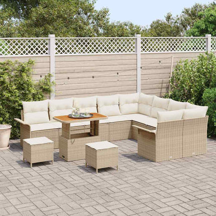 Trädgårdsoffset med kudde 12 pcs Beige konstrotting