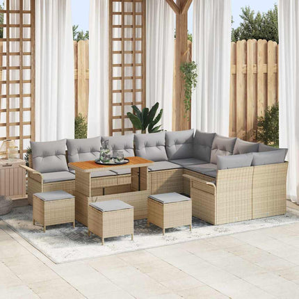 Trädgårdsoffset med kudde 13 pcs Beige konstrotting