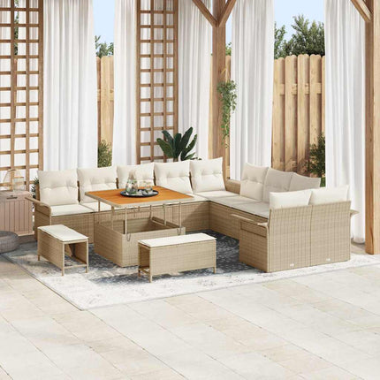 Trädgårdsoffset med kudde 13 pcs Beige konstrotting