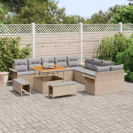 Trädgårdsoffset med kudde 13 pcs Beige konstrotting