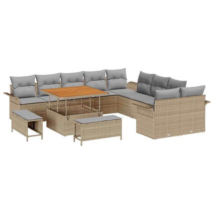 Trädgårdsoffset med kudde 13 pcs Beige konstrotting