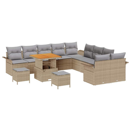 Trädgårdsoffset med kudde 13 pcs Beige konstrotting