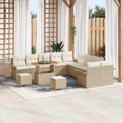 Trädgårdsoffset med kudde 13 pcs Beige konstrotting